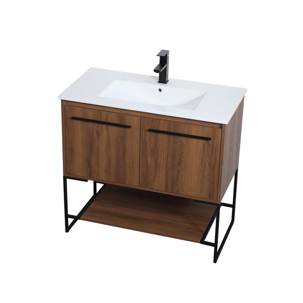 36 inch  Single Bathroom Vanity in Walnut Brown. Picture 8