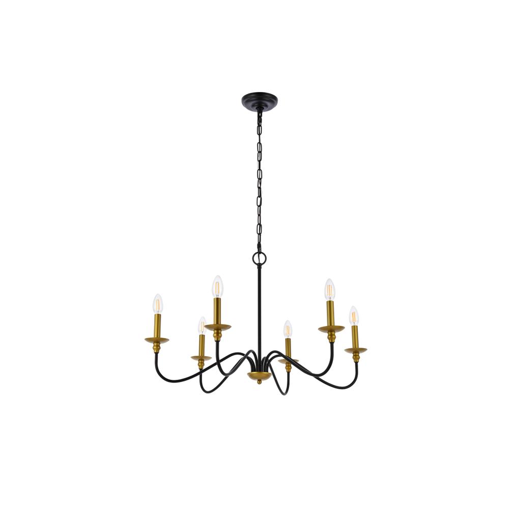 Rohan 30 inch chandelier in matte black and brass. Picture 6