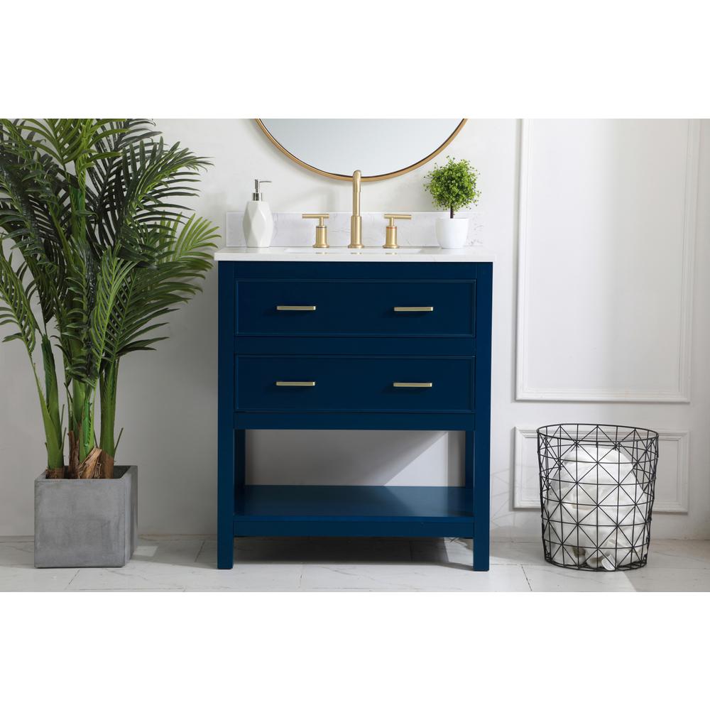 30 inch Single Bathroom Vanity in Blue with Backsplash. Picture 14
