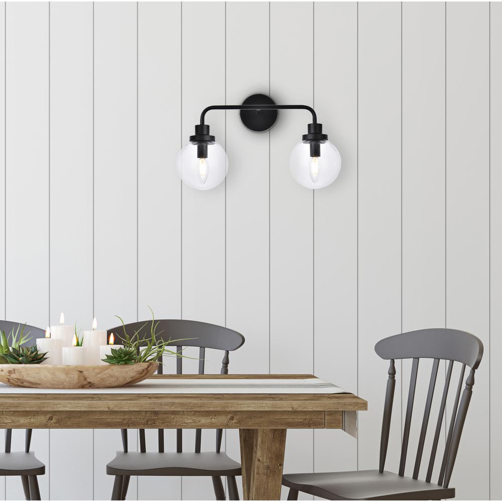Hanson 2 lights bath sconce in black with clear shade. Picture 7