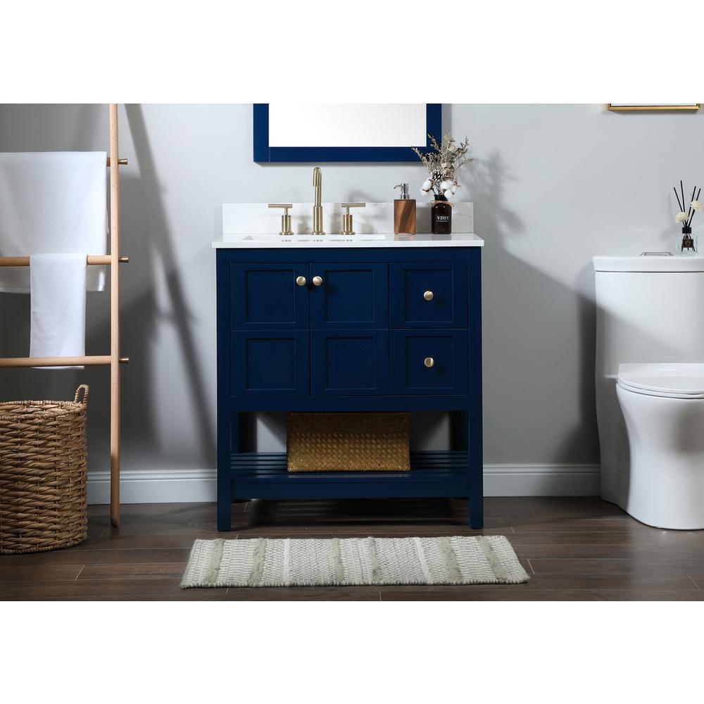 32 inch Single bathroom vanity in blue with backsplash. Picture 14