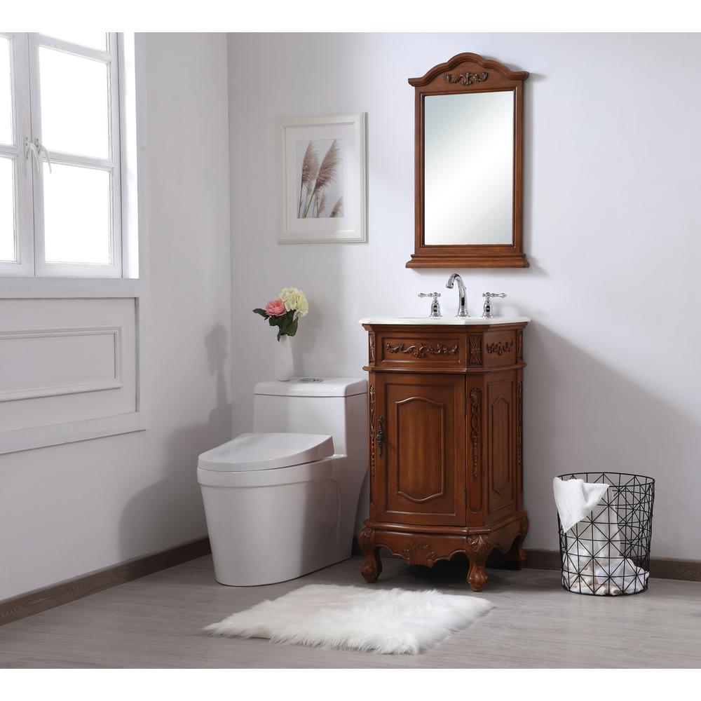 19 inch Single Bathroom vanity in teak with ivory white engineered marble. Picture 9