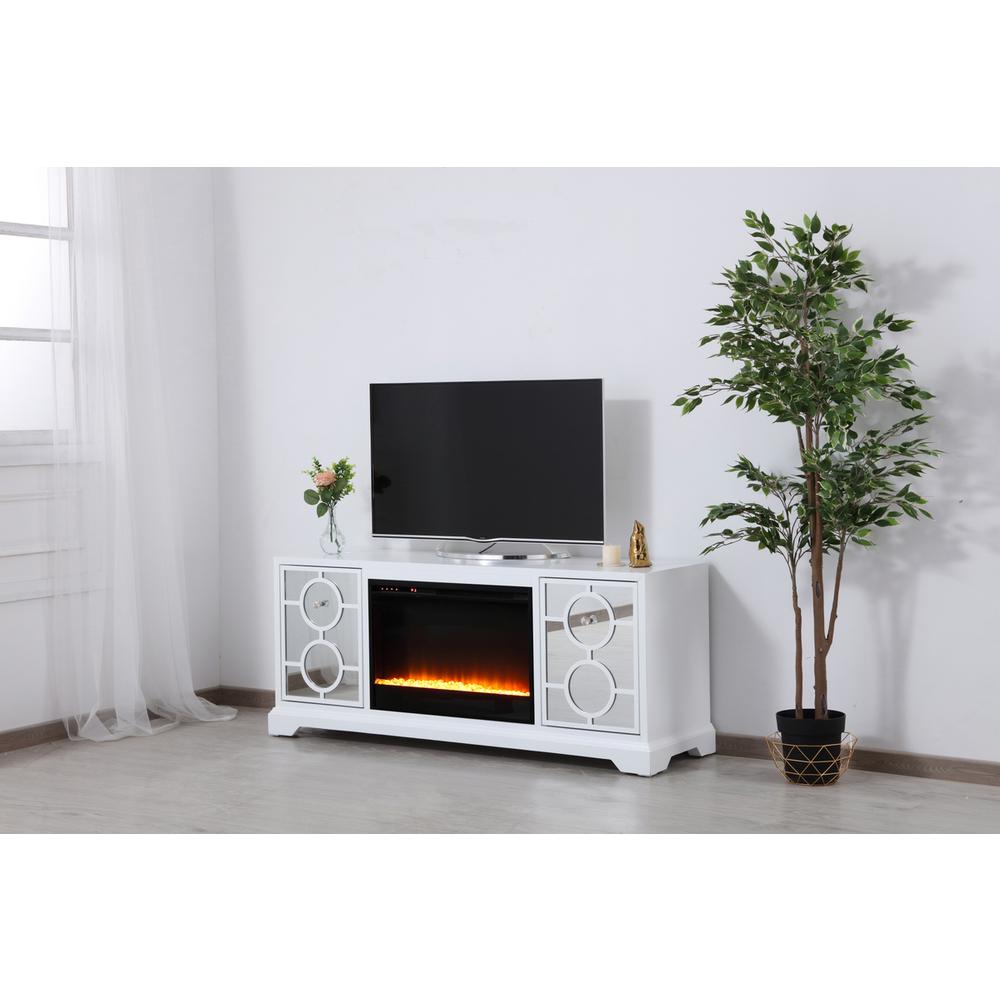 60 in. mirrored TV stand with crystal fireplace insert in white. Picture 2