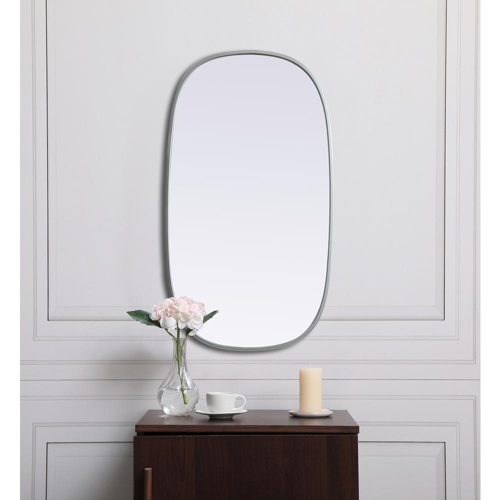 Metal Frame Oval Mirror 20x36 Inch in Silver. Picture 3