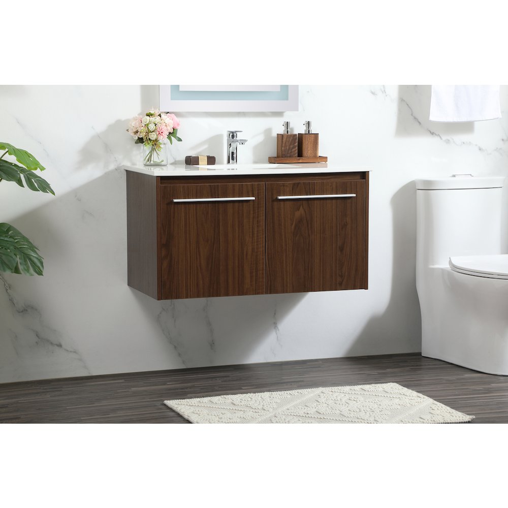 36 Inch Single Bathroom Vanity In Walnut. Picture 3