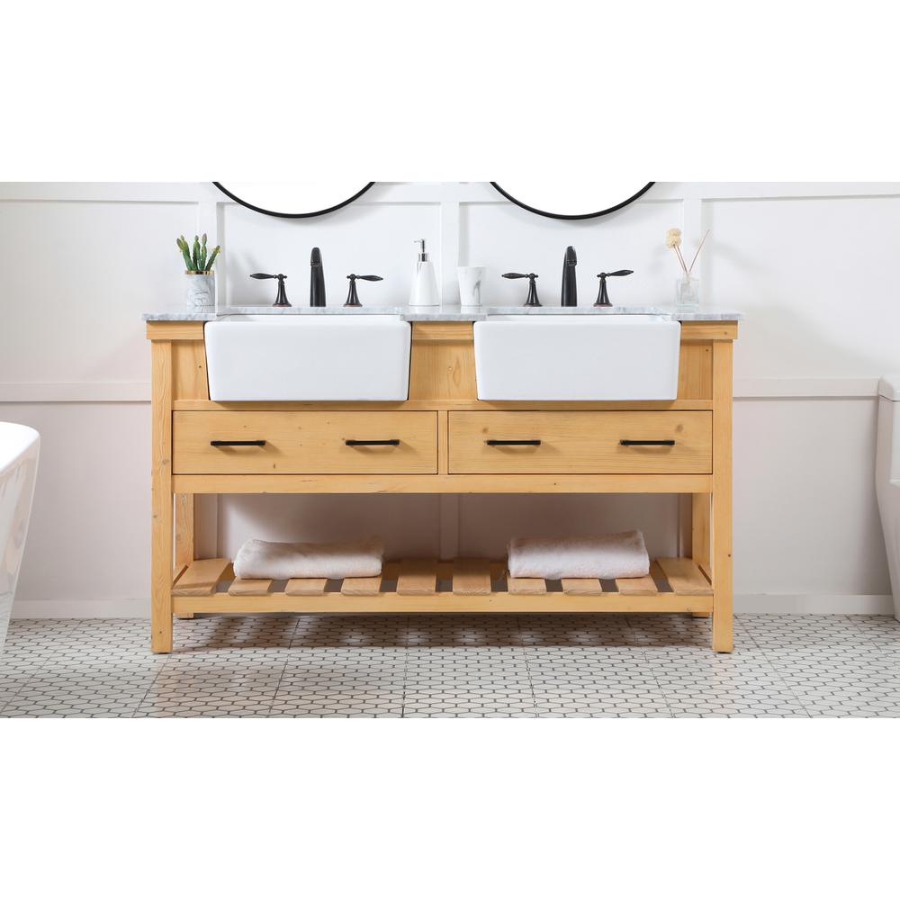 60 inch double bathroom vanity in natural wood. Picture 14