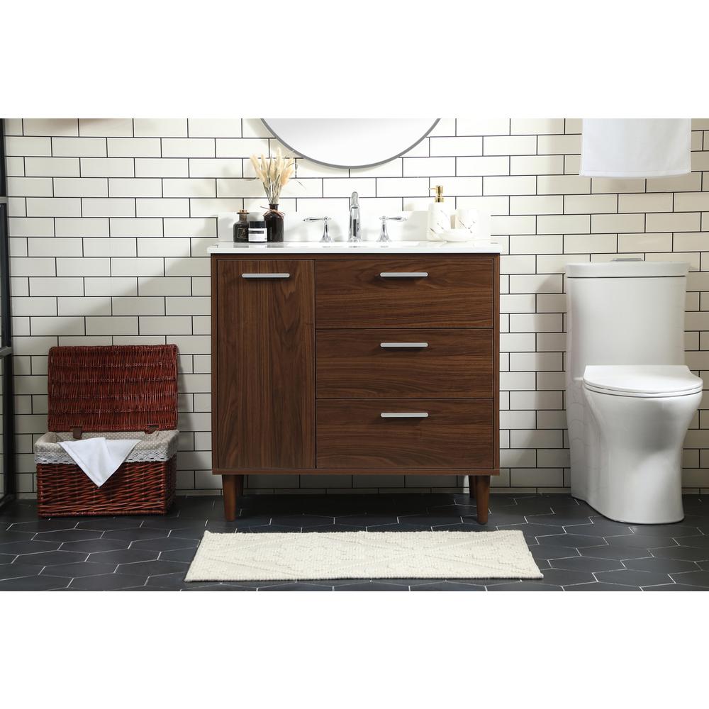 36 inch bathroom vanity in Walnut with backsplash. Picture 14