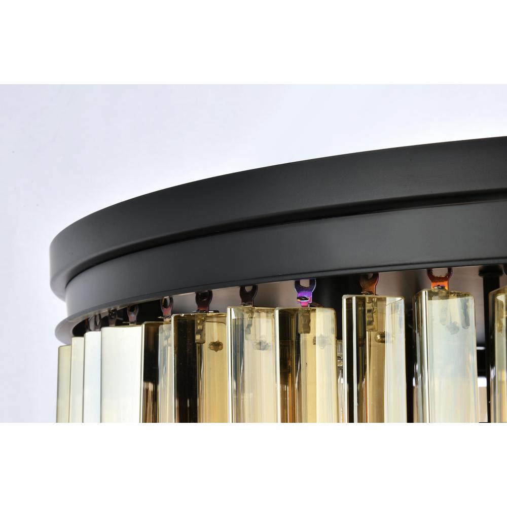 Sydney 17 light Matte Black Flush Mount Golden Teak (Smoky) Royal Cut Crystal. Picture 4