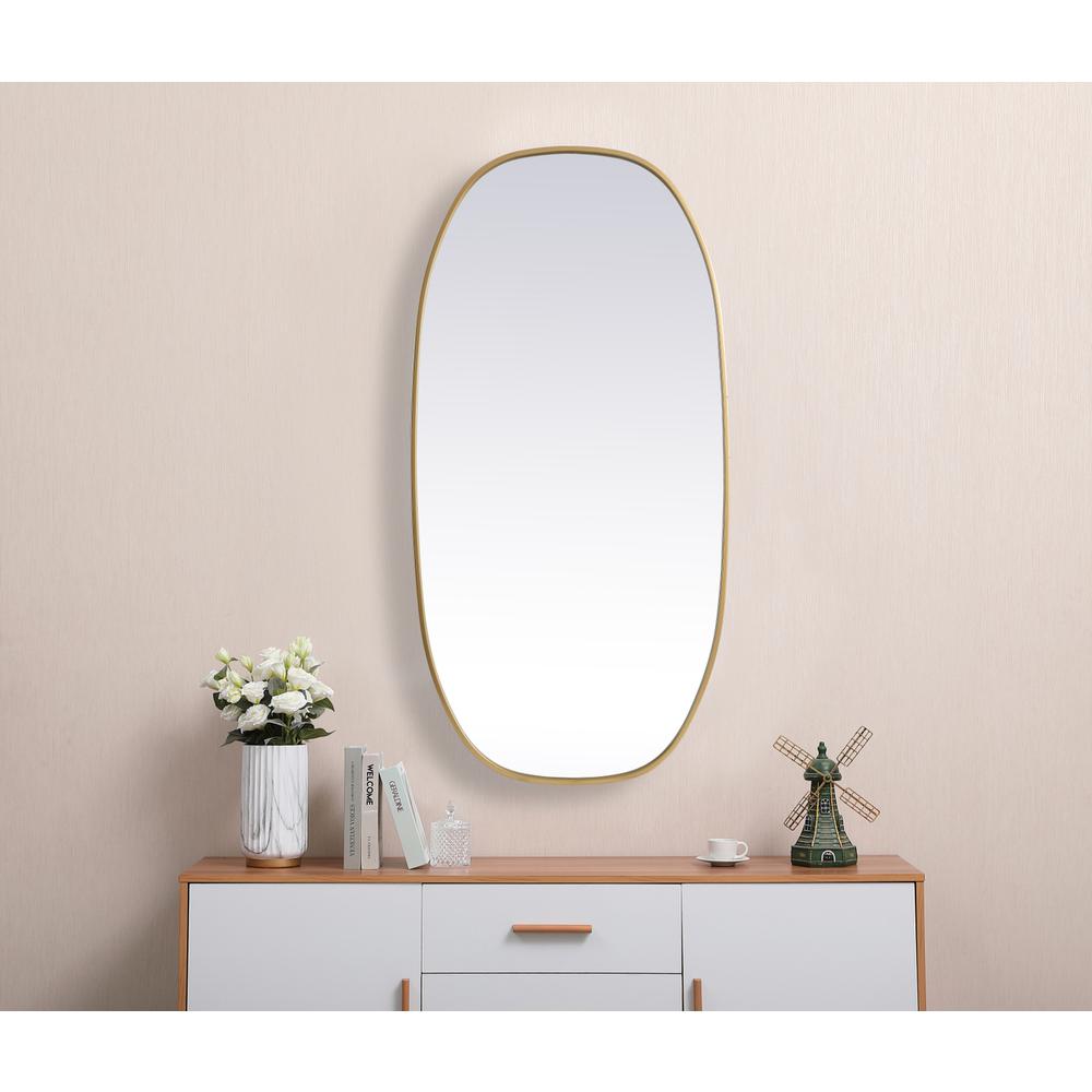 Metal Frame Oval Mirror 24x48 Inch in Brass. Picture 3