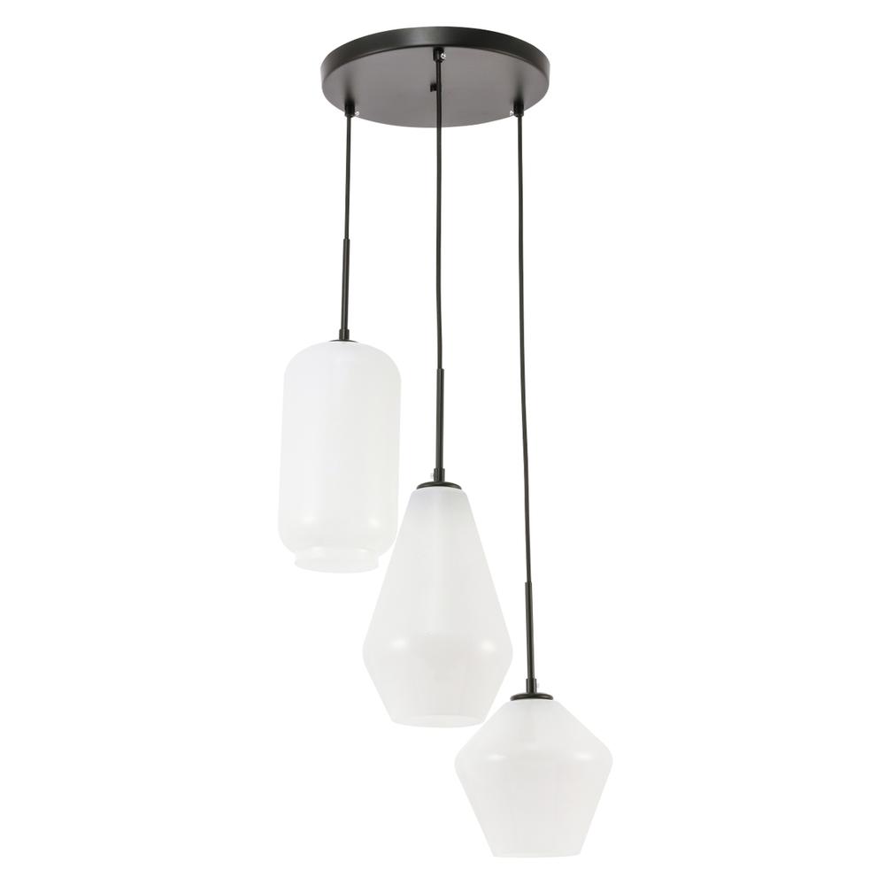 Gene 3 light Black and Frosted white glass pendant. Picture 6
