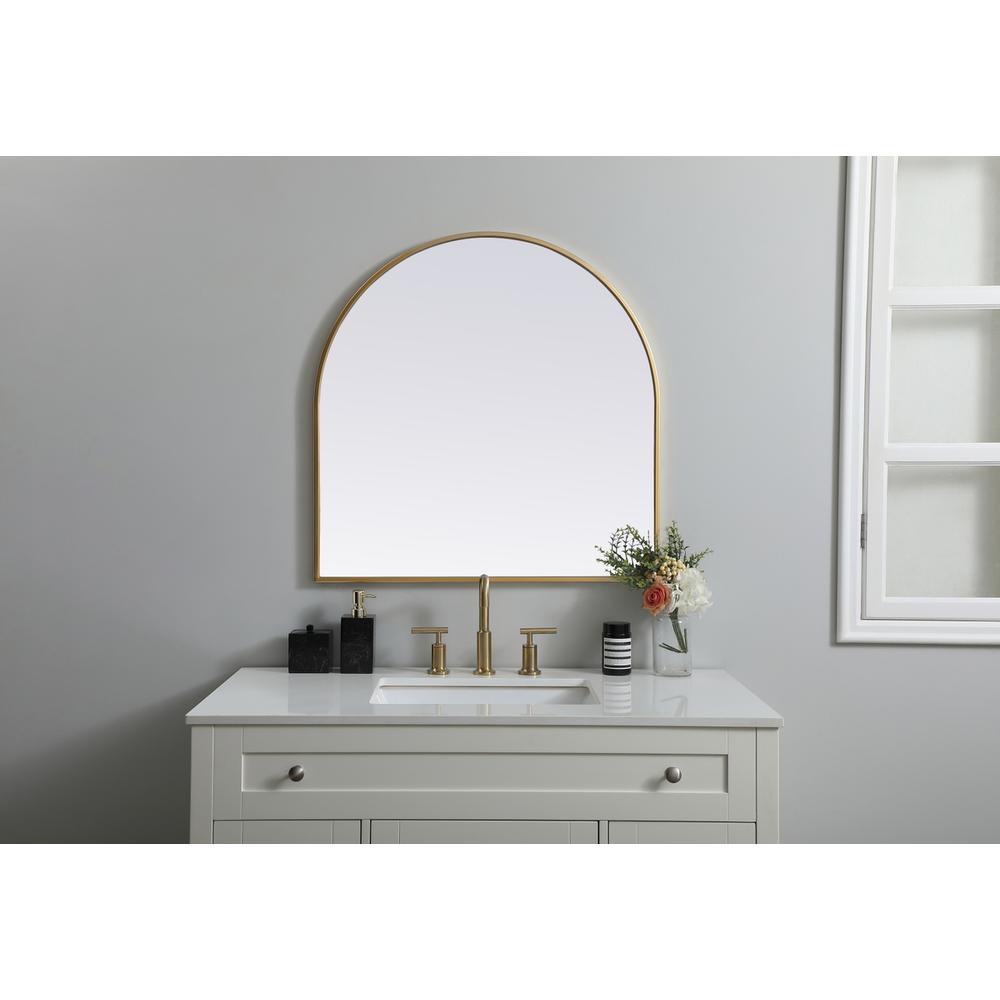 Metal Frame Arch Mirror 30x30 Inch in Brass. Picture 9