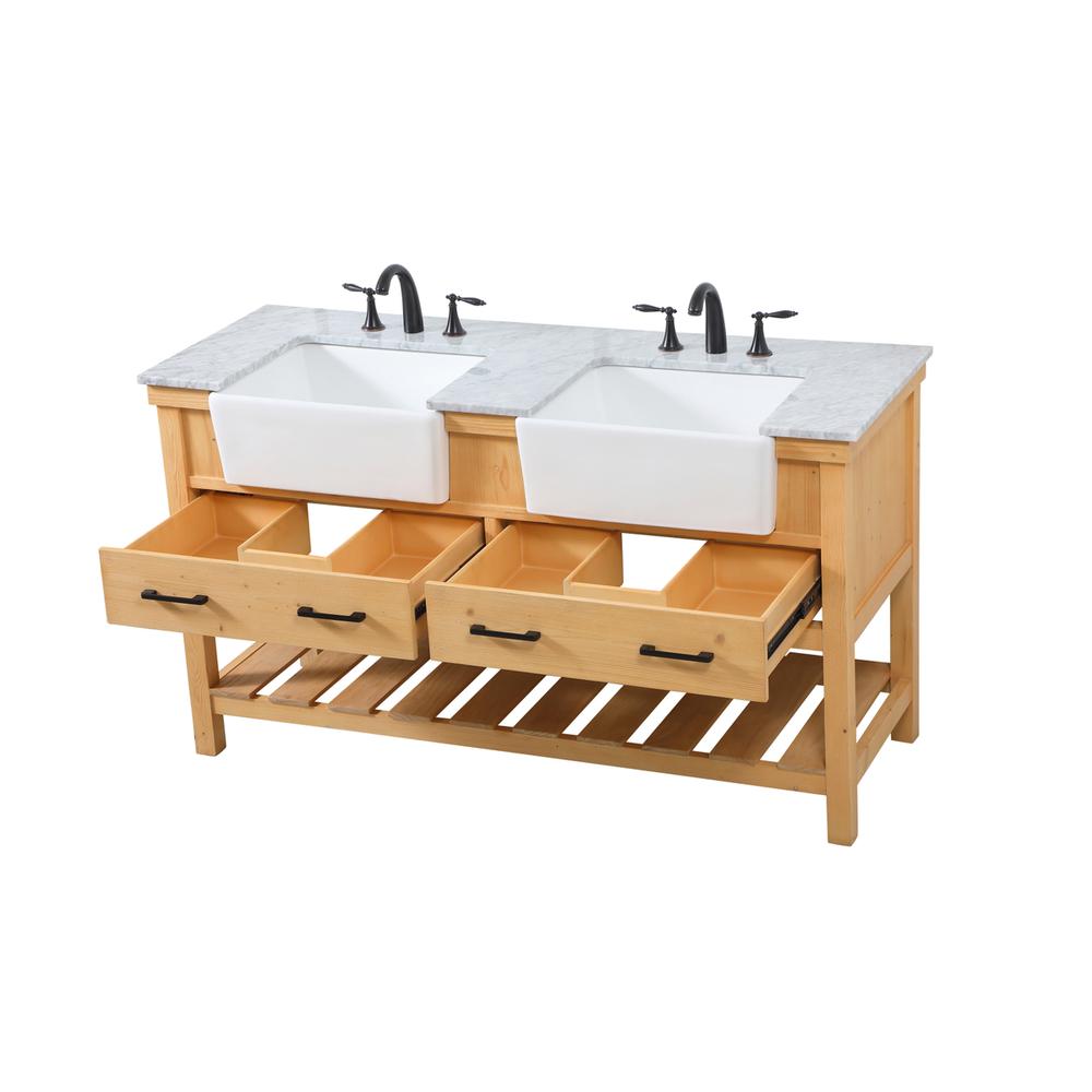60 inch double bathroom vanity in natural wood. Picture 9