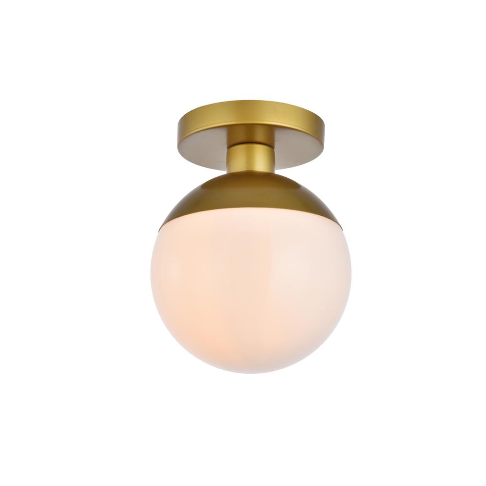 Eclipse 1 Light Brass Flush Mount With Frosted White Glass. Picture 2