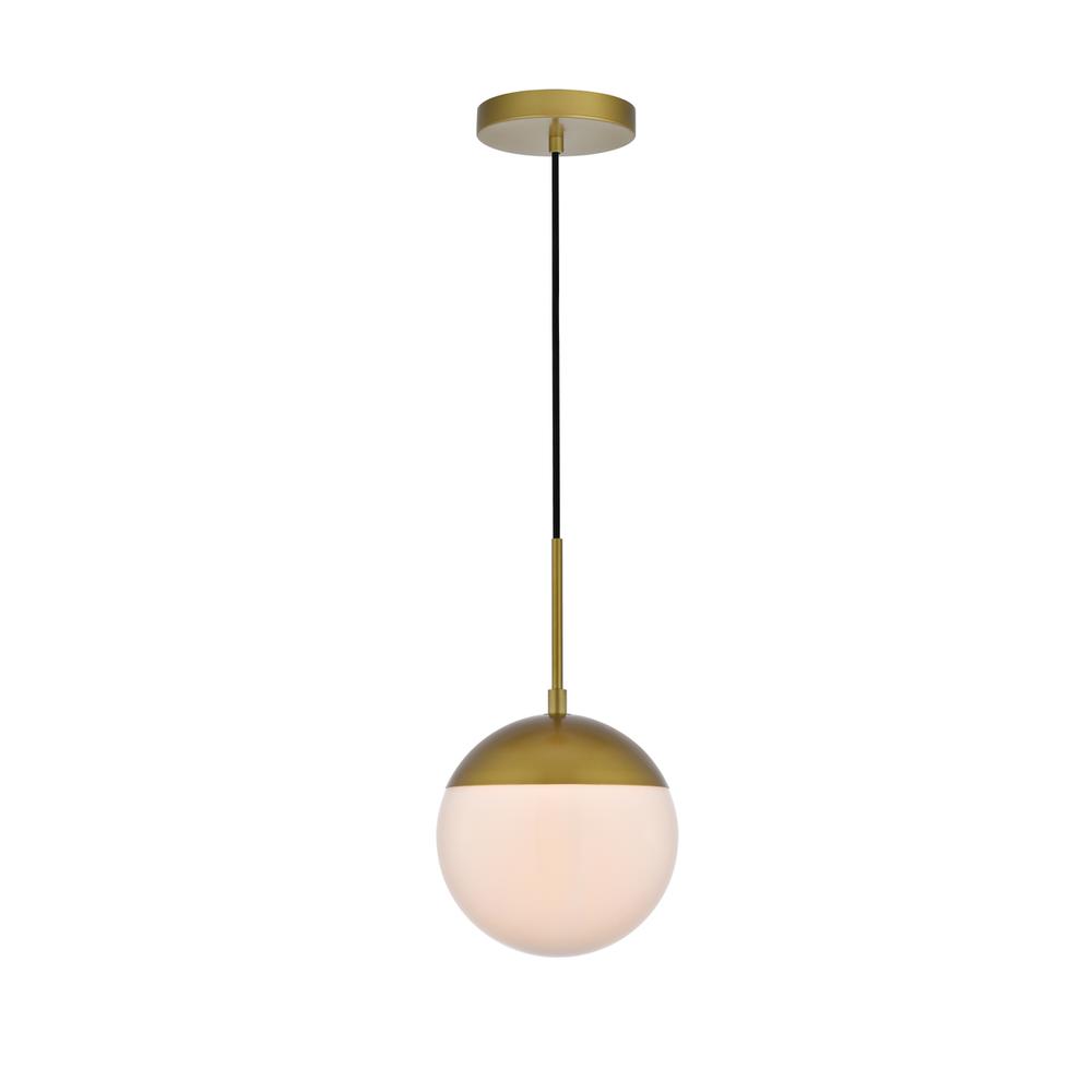Eclipse 1 Light Brass Pendant With Frosted White Glass. Picture 1