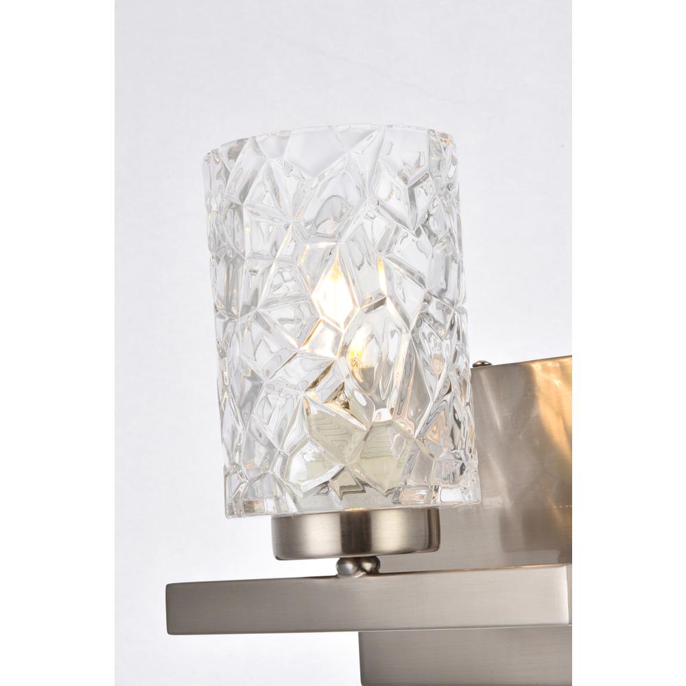 Cassie 1 light bath sconce in satin nickel with clear shade. Picture 3