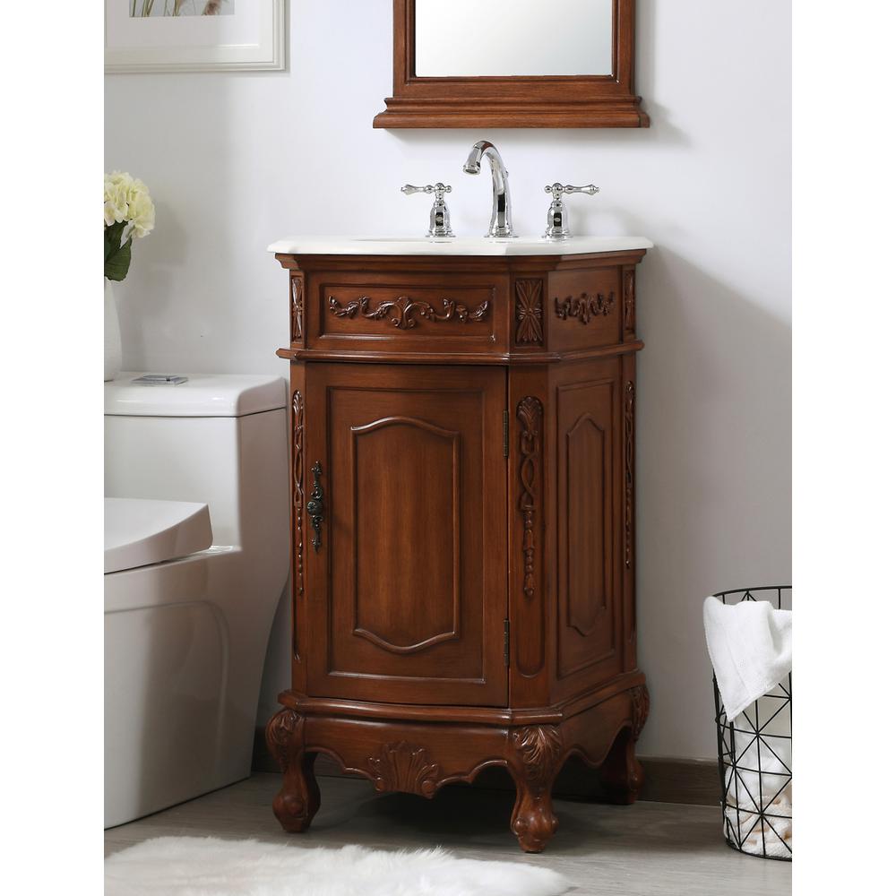 19 inch Single Bathroom vanity in teak with ivory white engineered marble. Picture 2