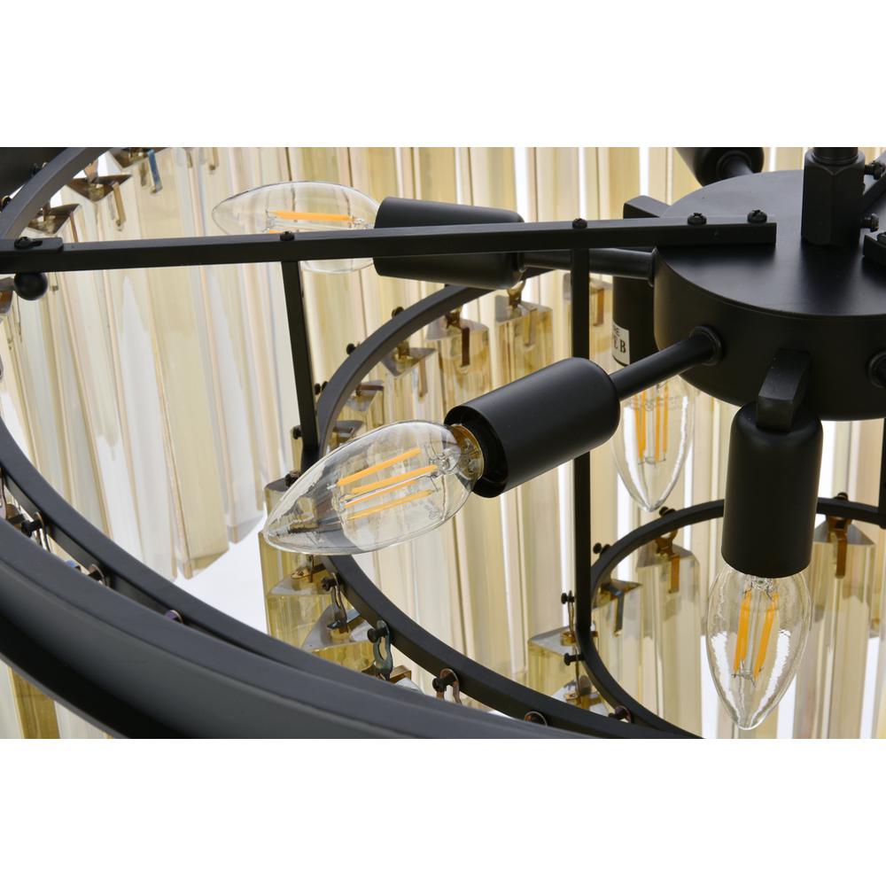 Sydney 9 light Matte Black Chandelier Golden Teak (Smoky) Royal Cut Crystal. Picture 4