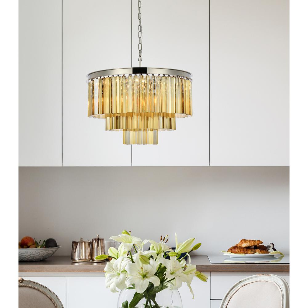 Sydney 9 light polished nickel Chandelier Golden Teak (Smoky) Royal Cut Crystal. Picture 8