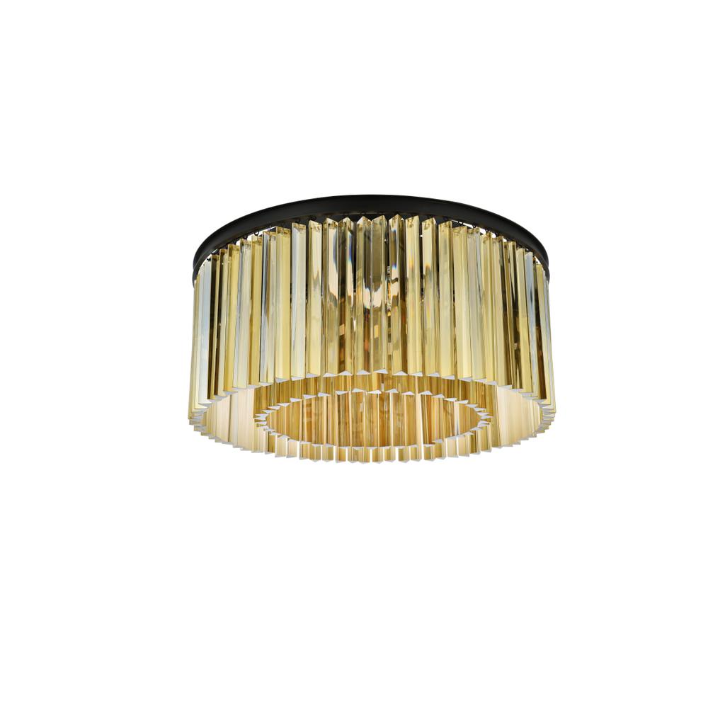 Sydney 8 light Matte Black Flush Mount Golden Teak (Smoky) Royal Cut Crystal. Picture 6
