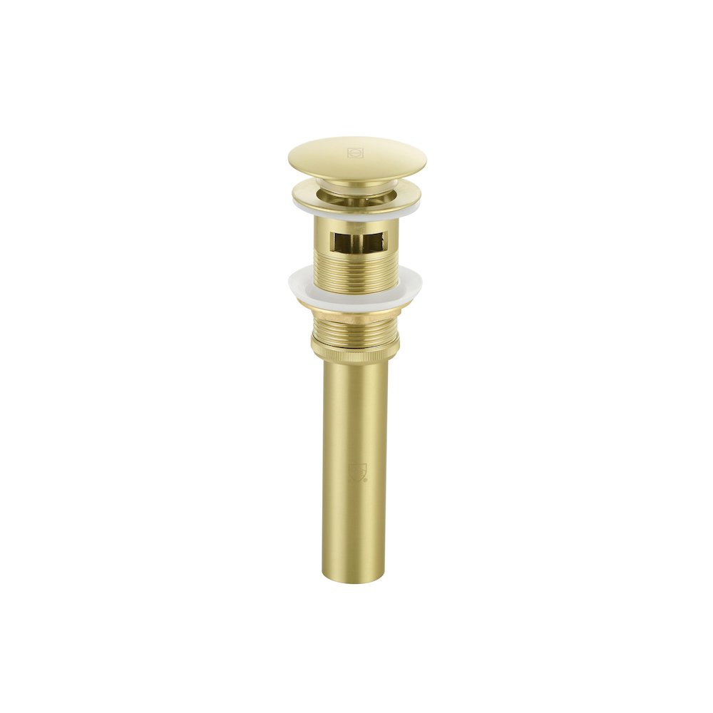 Pop-up bathroom sink drain with overflow in Brushed Gold. Picture 1