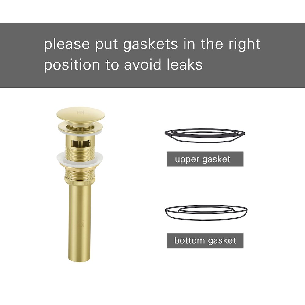 Pop-up bathroom sink drain with overflow in Brushed Gold. Picture 4
