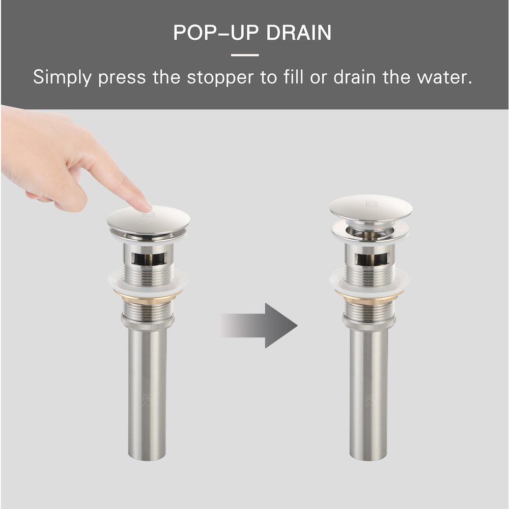 Pop-up bathroom sink drain with overflow in Brushed Nickel. Picture 7