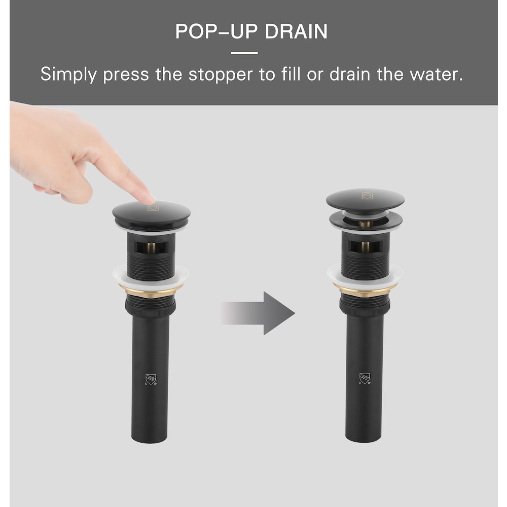 Pop-up bathroom sink drain with overflow in Matte Black. Picture 7