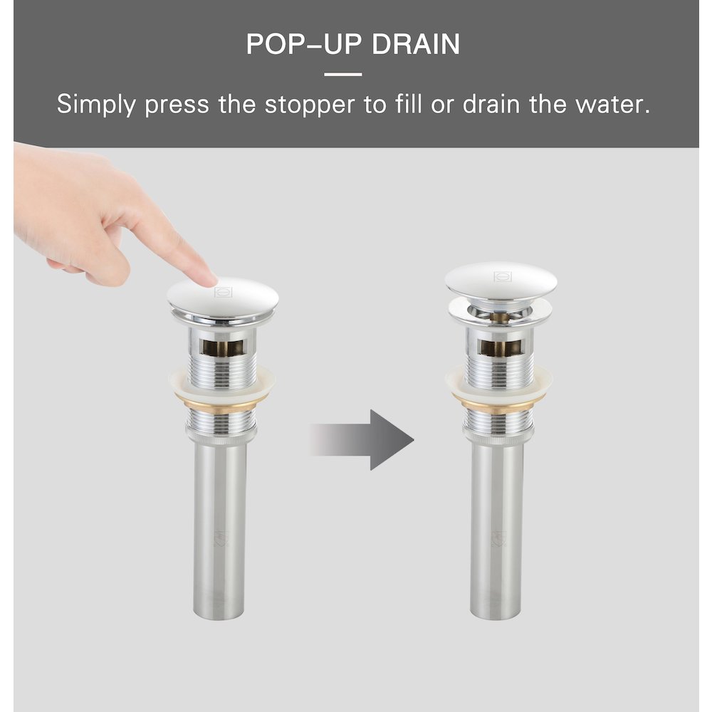 Pop-up bathroom sink drain with overflow in Polished Chrome. Picture 7