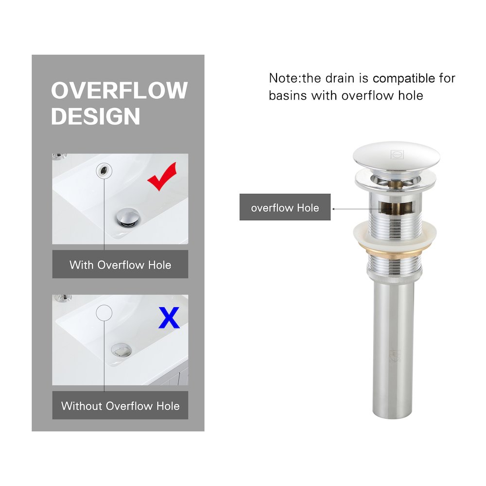 Pop-up bathroom sink drain with overflow in Polished Chrome. Picture 8