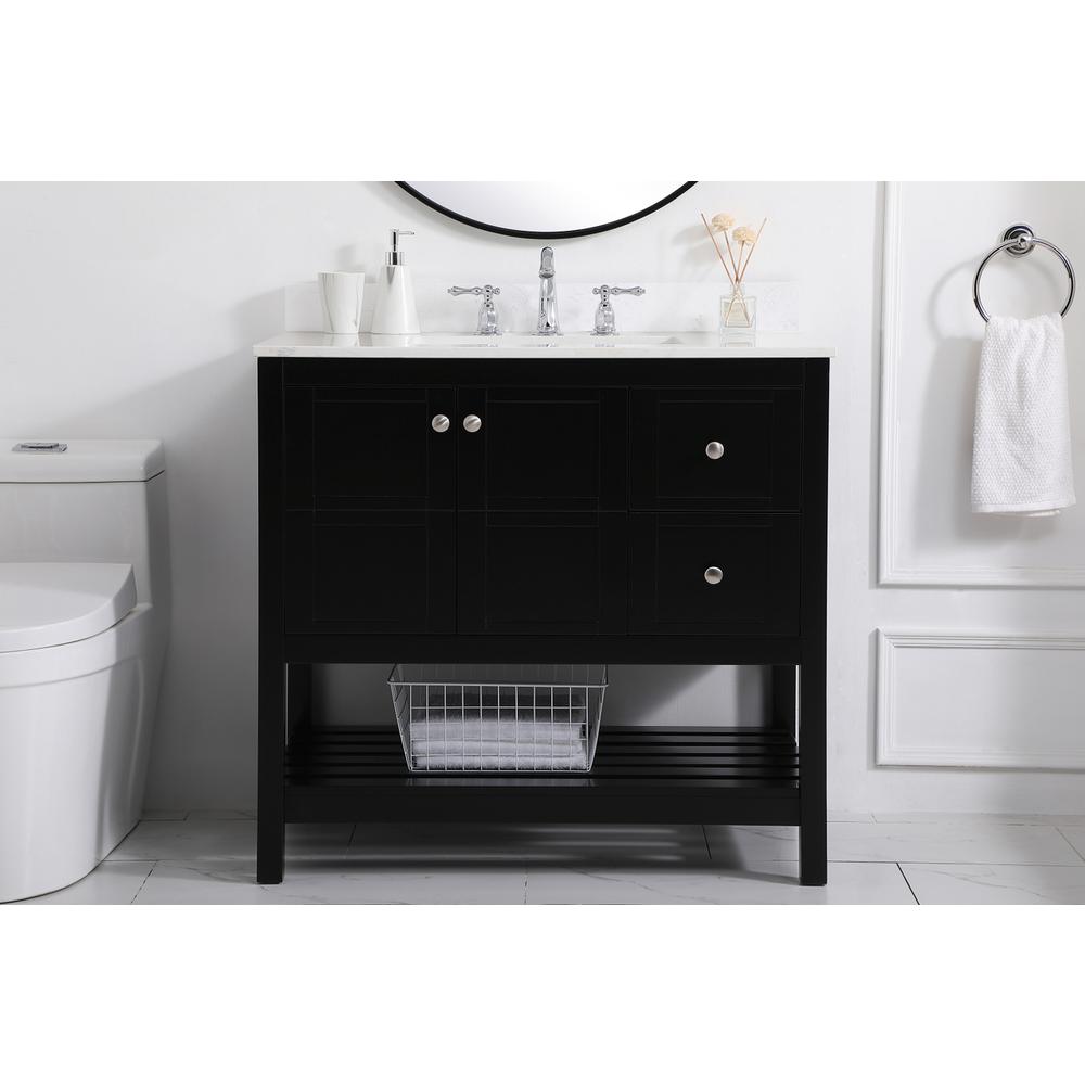 36 inch Single Bathroom Vanity in Black with Backsplash. Picture 14