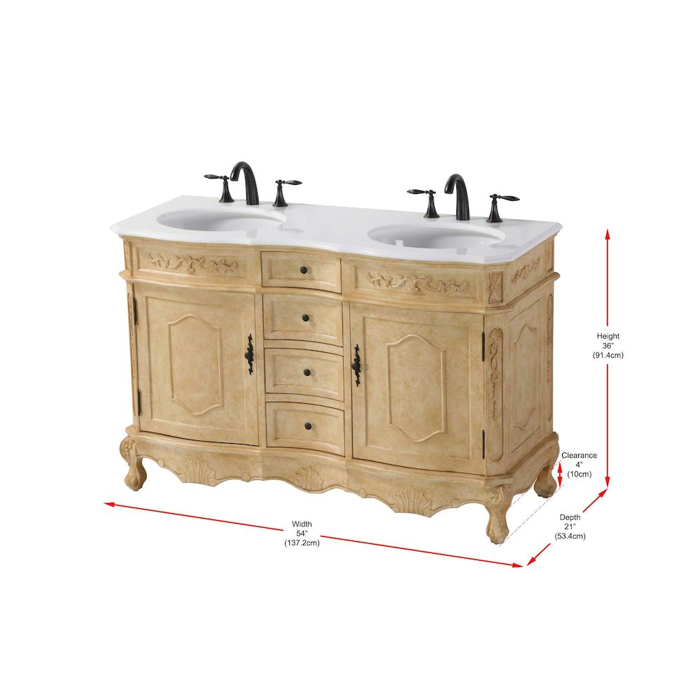 54 inch Double Bathroom Vanity in Antique Beige. Picture 8