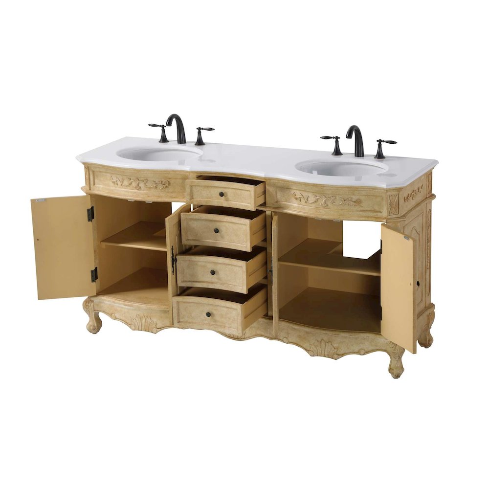 66 inch Double Bathroom Vanity in Antique Beige. Picture 2