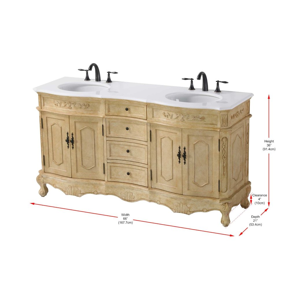 66 inch Double Bathroom Vanity in Antique Beige. Picture 8