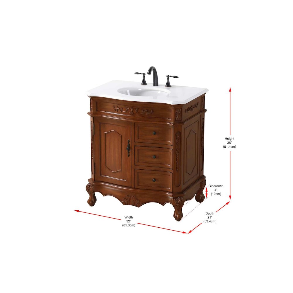 32 inch Single Bathroom Vanity in Teak. Picture 8