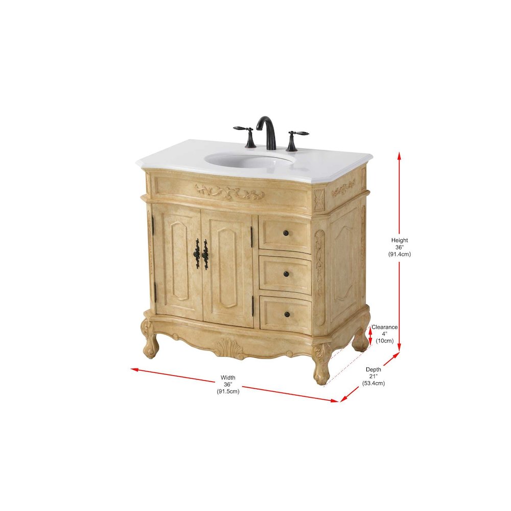 36 inch Single Bathroom Vanity in Antique Beige. Picture 8