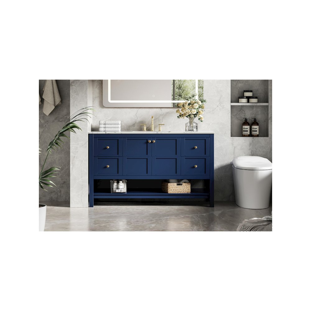 54 inch Single Bathroom Vanity in Blue. Picture 2