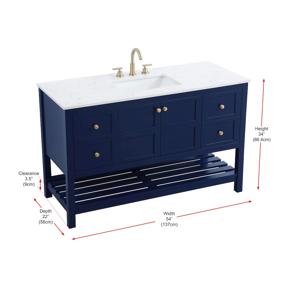 54 inch Single Bathroom Vanity in Blue. Picture 12
