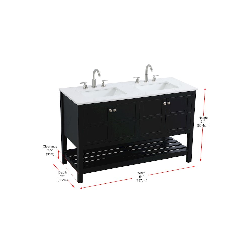 54 inch Double Bathroom Vanity in Black. Picture 12