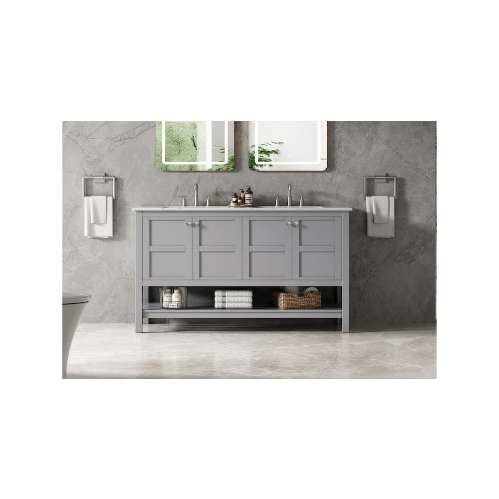 54 inch Double Bathroom Vanity in Grey. Picture 2