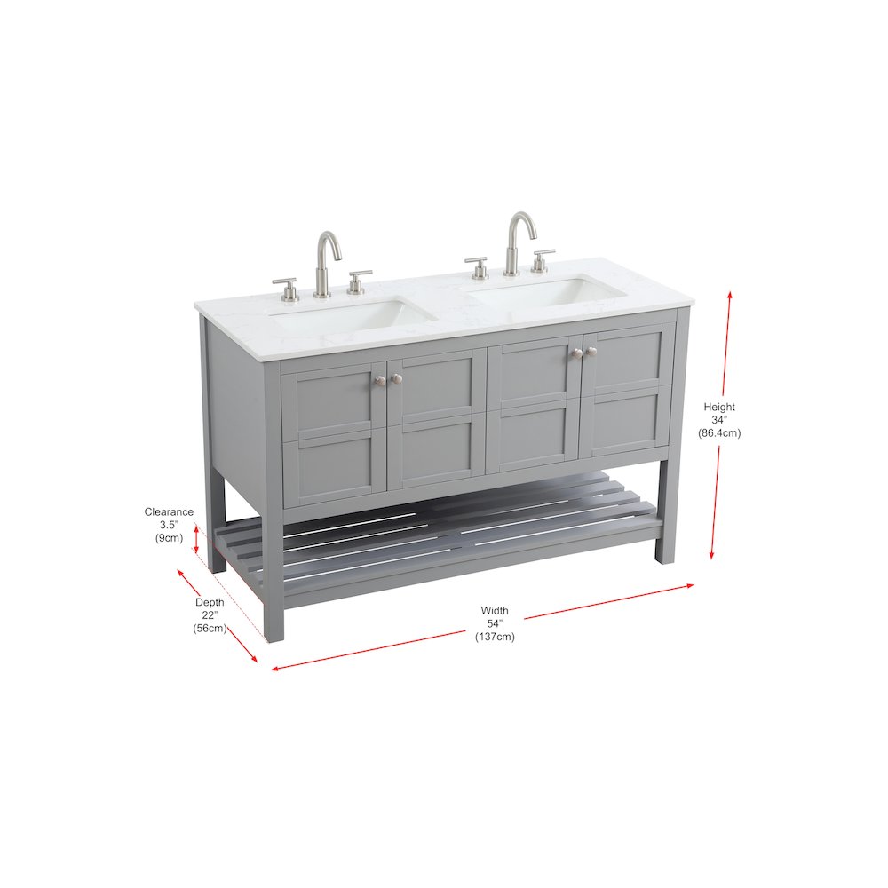 54 inch Double Bathroom Vanity in Grey. Picture 12