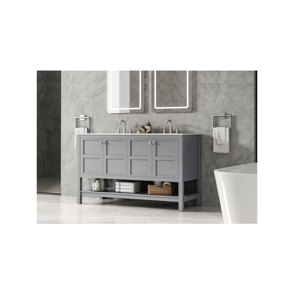 54 inch Double Bathroom Vanity in Grey. Picture 3