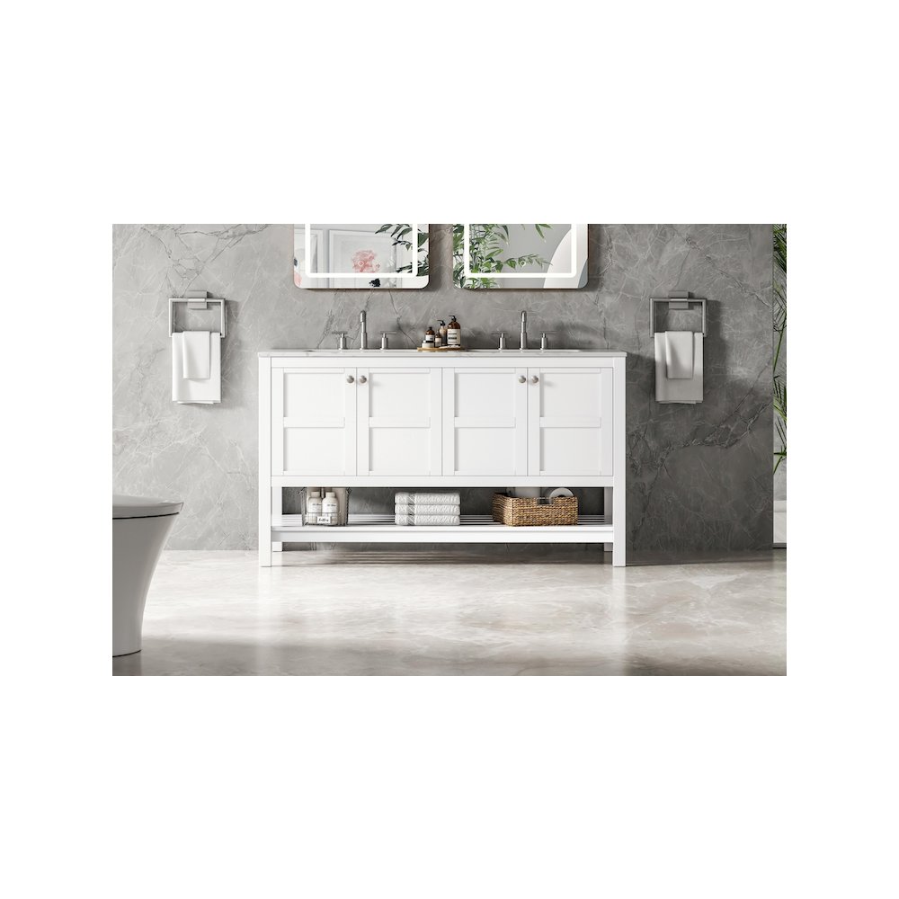 54 inch Double Bathroom Vanity in White. Picture 2