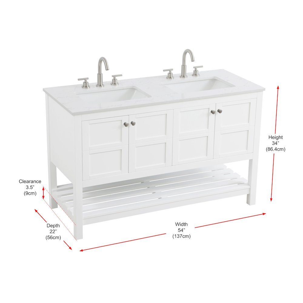 54 inch Double Bathroom Vanity in White. Picture 12