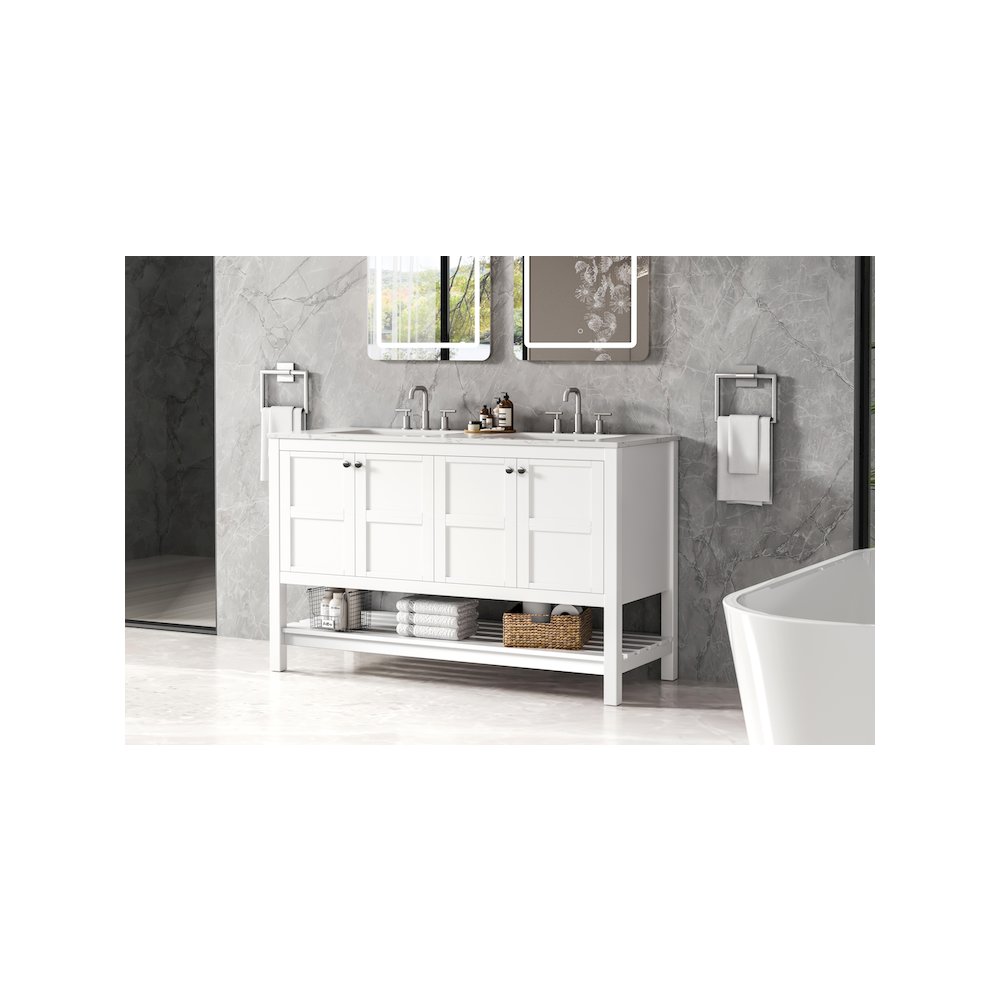 54 inch Double Bathroom Vanity in White. Picture 3