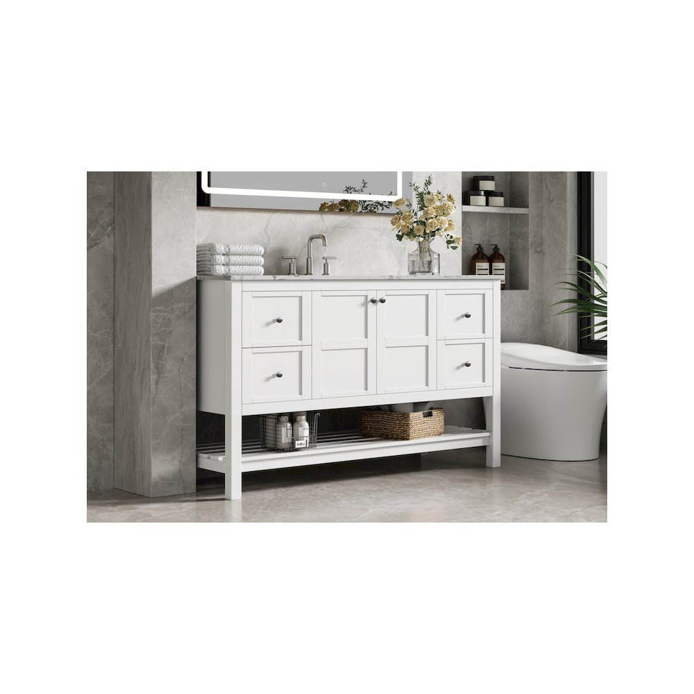 54 inch Single Bathroom Vanity in White. Picture 3