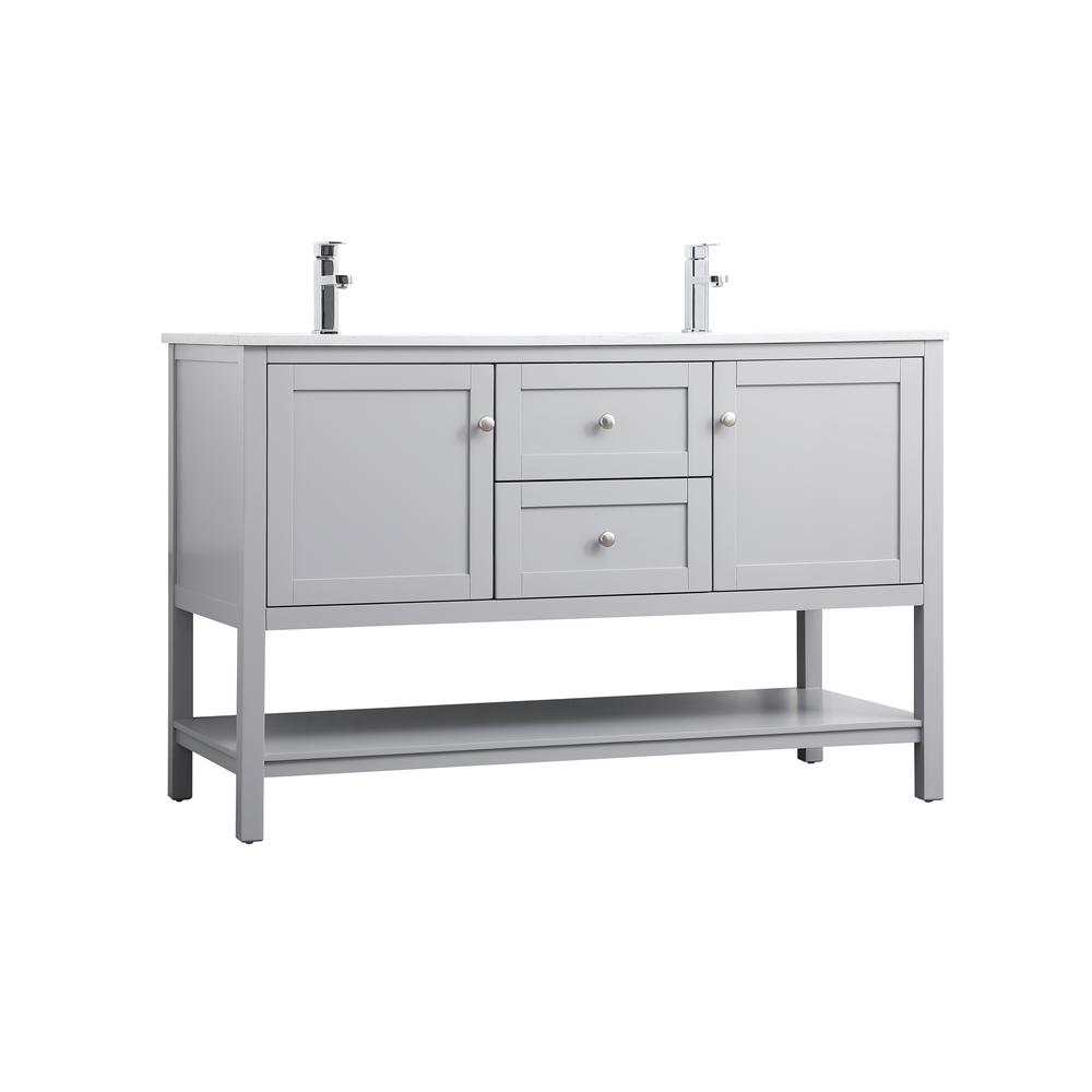 54 Inch Double Bathroom Vanity In Grey. Picture 7