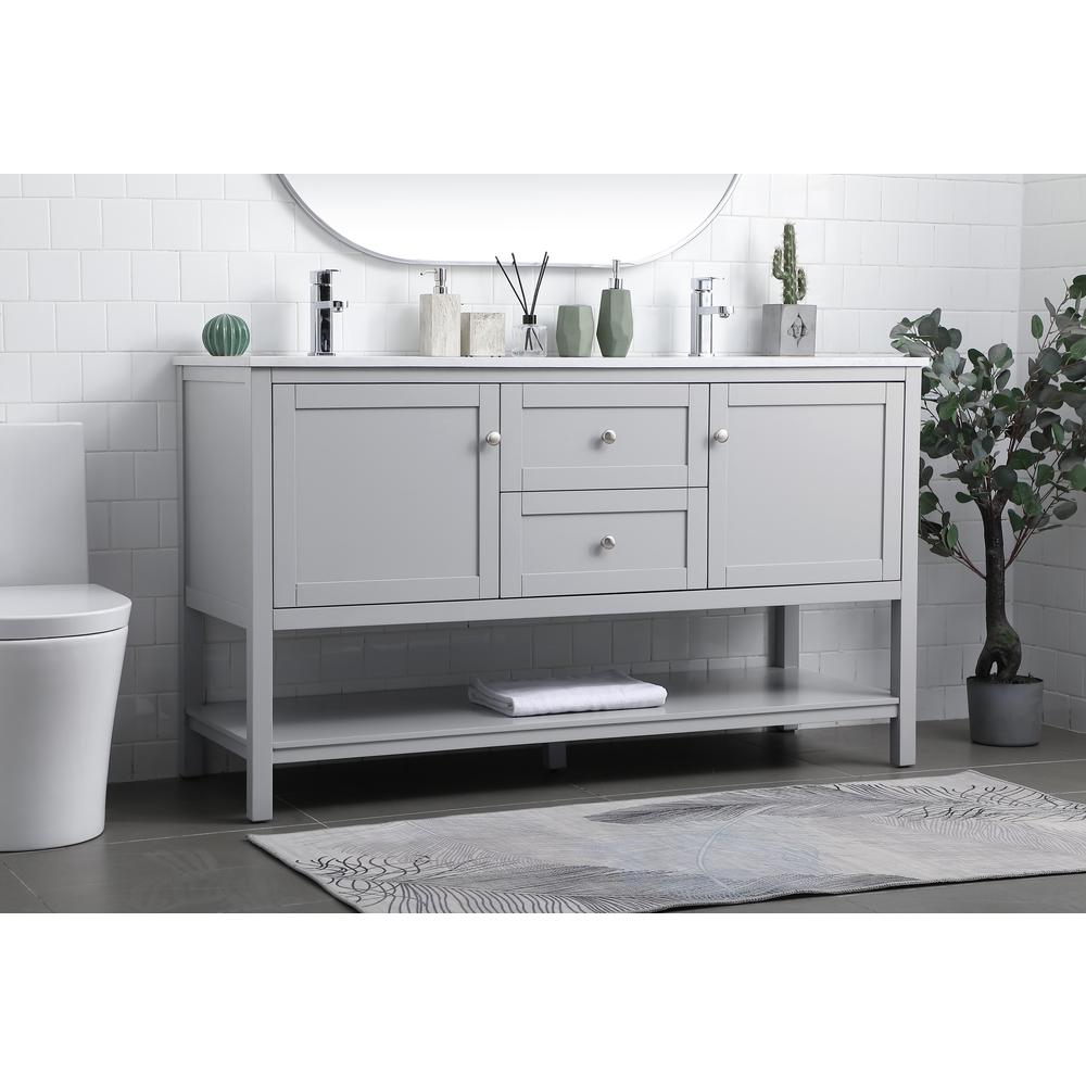 60 Inch Double Bathroom Vanity In Grey. Picture 2