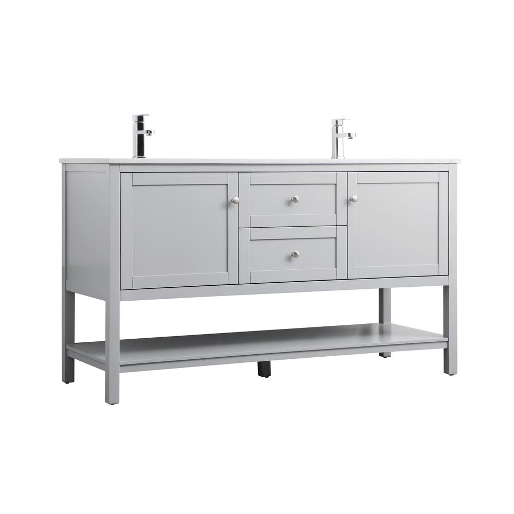 60 Inch Double Bathroom Vanity In Grey. Picture 7