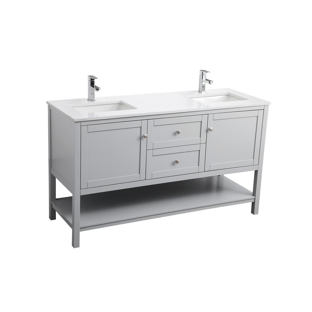 60 Inch Double Bathroom Vanity In Grey. Picture 8