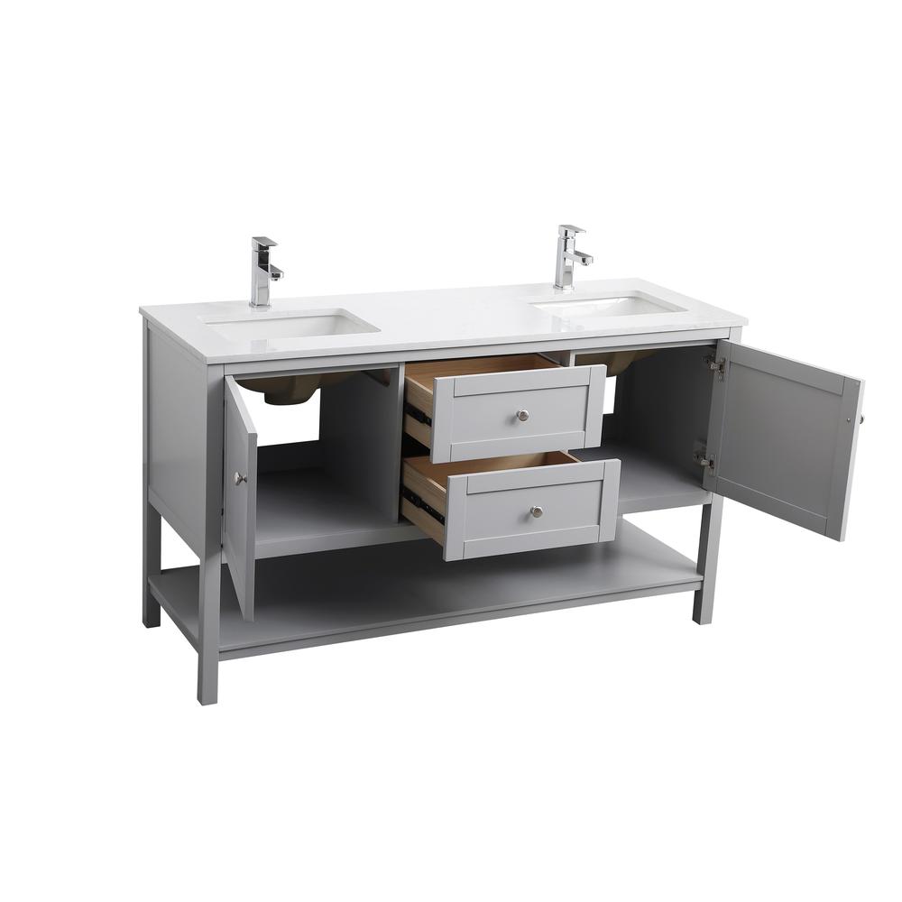 60 Inch Double Bathroom Vanity In Grey. Picture 9